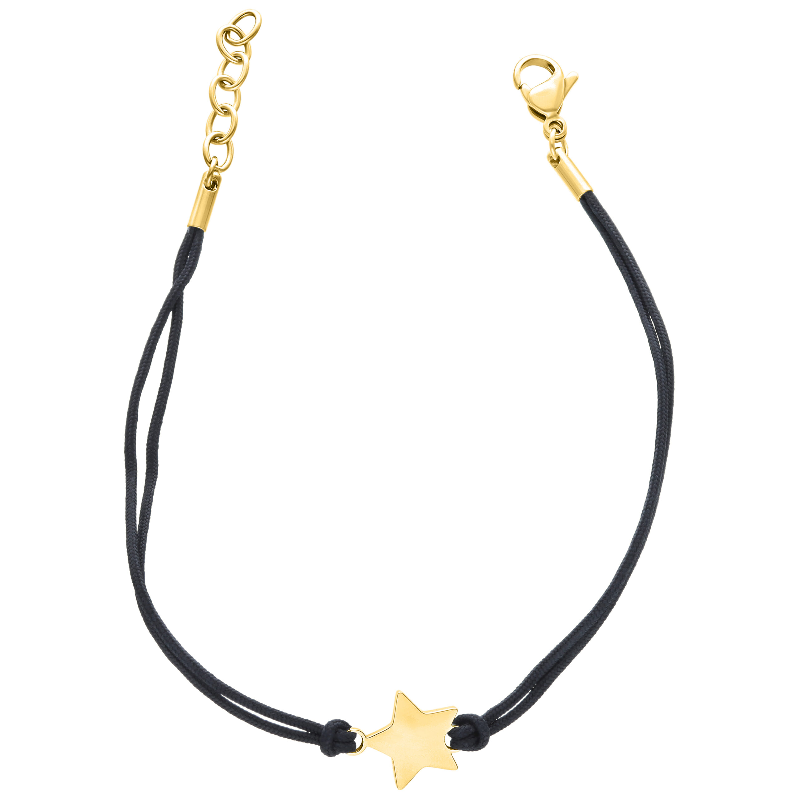 Pulsera de nylon dorada con estrella Pulsera de nylon negra con estrella dorada y cierre ajustable