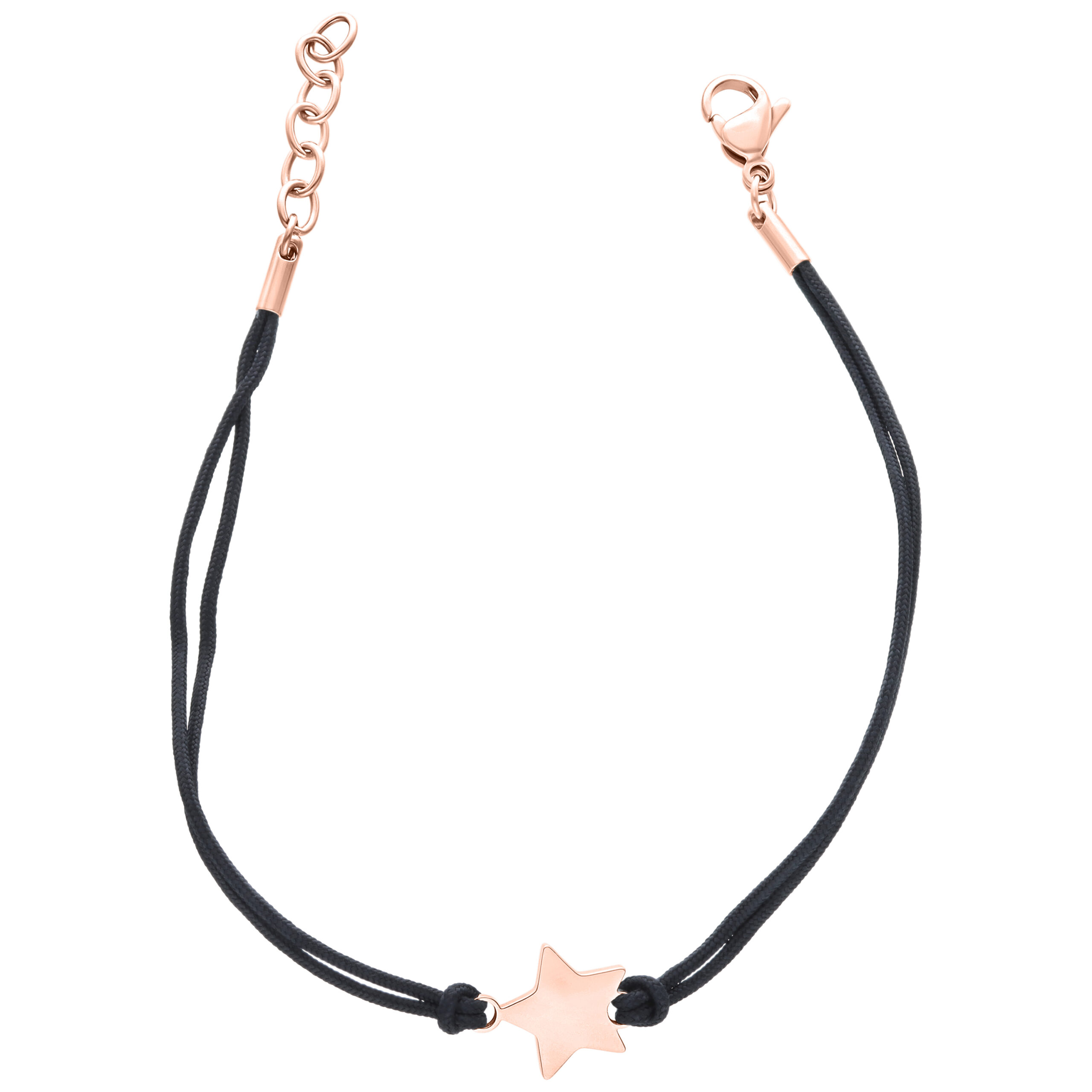 Schwarzes Nylon Armband mit roségoldenem Stern und verstellbarem Verschluss