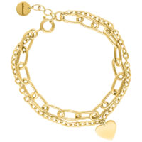 Pulsera dorada con colgante de corazón, ajustable, sobre fondo blanco
