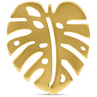 Pendientes Monstera dorados de acero quirúrgico Pendientes Monstera dorados de acero quirúrgico 316L sobre fondo blanco