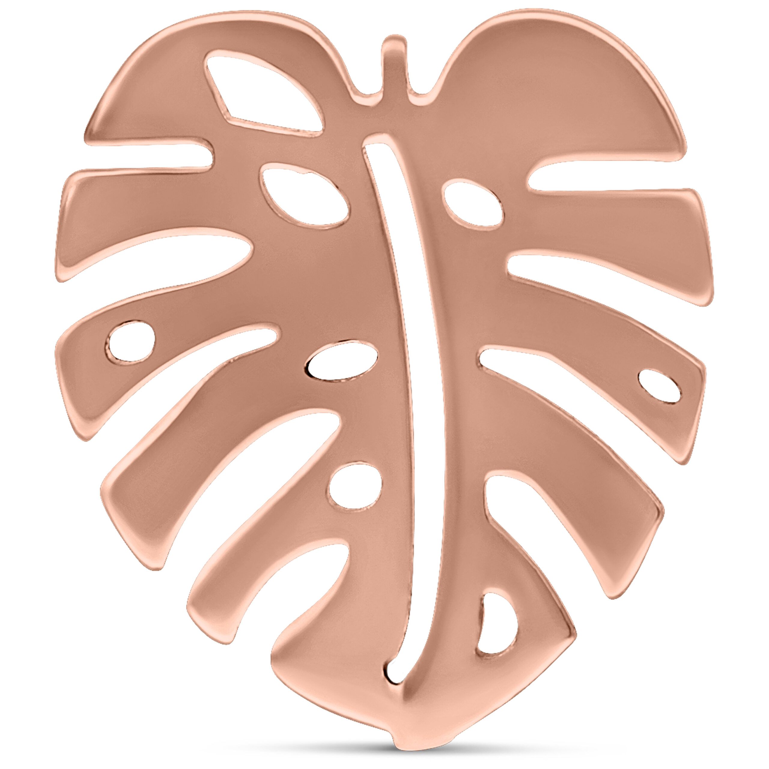 Pendientes Monstera en rosegold sobre fondo blanco