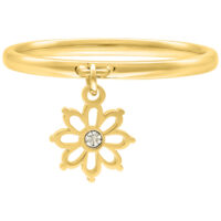 Anillo de Flores Dorado con Colgante Anillo de acero quirúrgico dorado con colgante de flor sobre fondo blanco