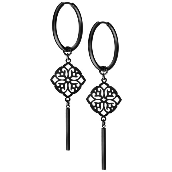 Dos aros Clover negros con diseño delicado sobre fondo blanco