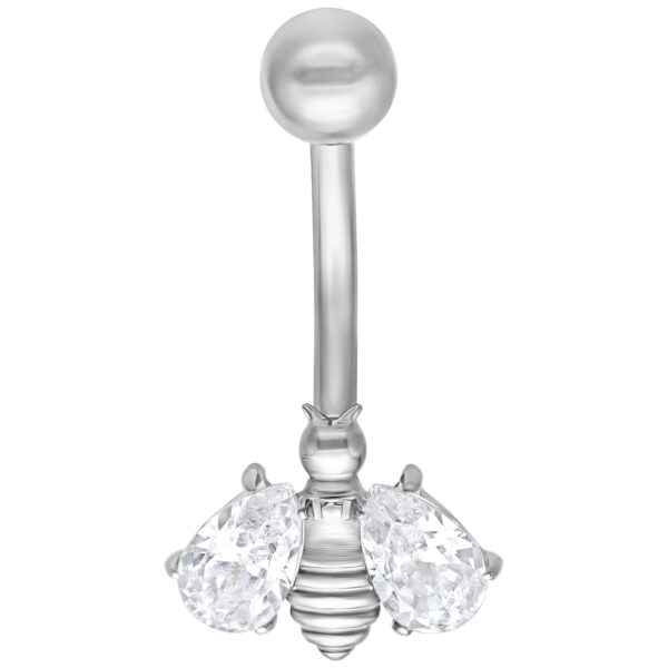 Crystal Bee Bananabell de plata con cristales claros sobre fondo blanco