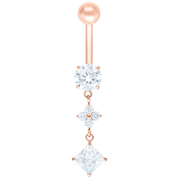 Bananabell de oro rosa con colgante de cristal claro sobre fondo blanco