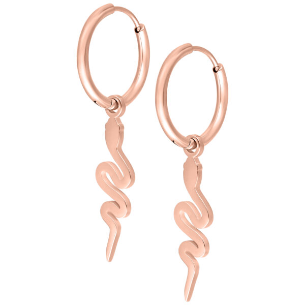Aros en forma de serpiente de oro rosado sobre fondo blanco