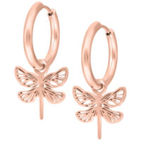 Kleine Blumen Creolen in Roségold Roségoldene Creolen mit filigranem Blumenanhänger auf weißem Hintergrund