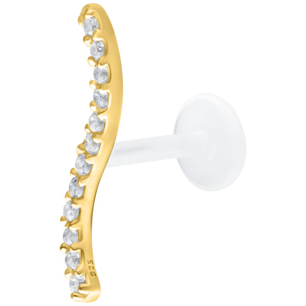 Labret dorado con fila de cristales y PTFE Push Fit sobre fondo blanco