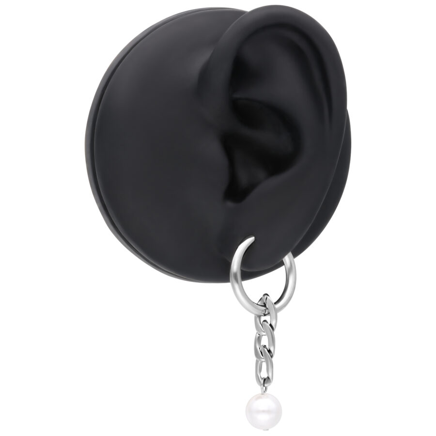 Pendientes de oro rosa con colgante de perla sobre fondo negro