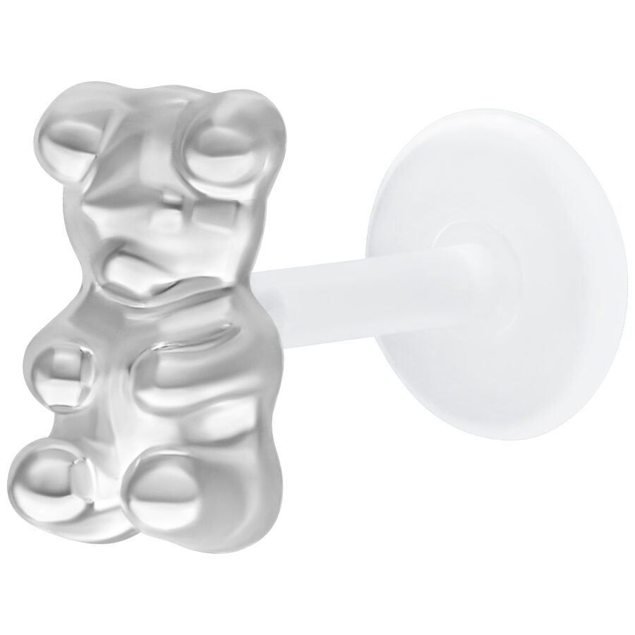 Labret de Goma Oso Plateado con Push Fit sobre fondo blanco