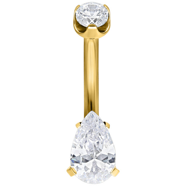 Bananabell dorado con cristal claro sobre fondo blanco
