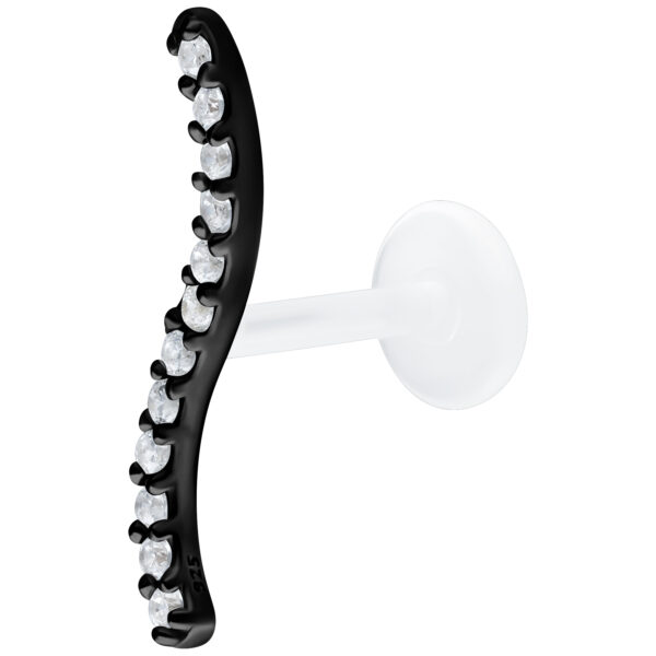 Labret negro Push Fit con cristales claros, 6,0 mm de largo sobre fondo blanco