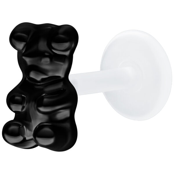 Labret de Gummi Bear negro con Push Fit y 11mm de longitud sobre fondo blanco
