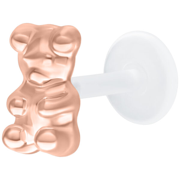 Piercing labret Gummi Bear en roségold con Push Fit y fondo blanco