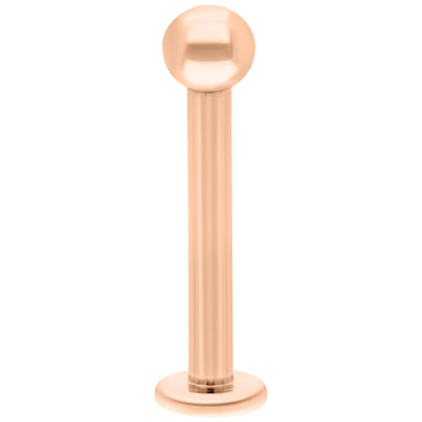 Labret de titanio rosado con 7 mm de longitud y bola de 2,5 mm sobre fondo blanco