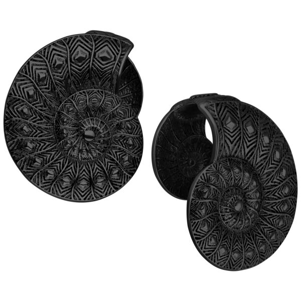 Pesas para orejas negras en forma de espiral de acero quirúrgico, 12 mm de diámetro interno, sobre fondo blanco