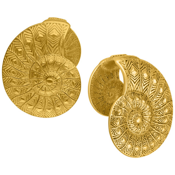 Ear Cuffs dorados en forma de fósil de acero quirúrgico, 12 mm de diámetro, grabados con detalle
