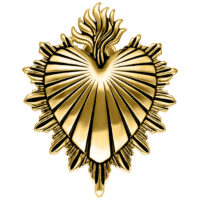 Pesas para orejas Sacred Heart doradas de acero quirúrgico sobre fondo blanco