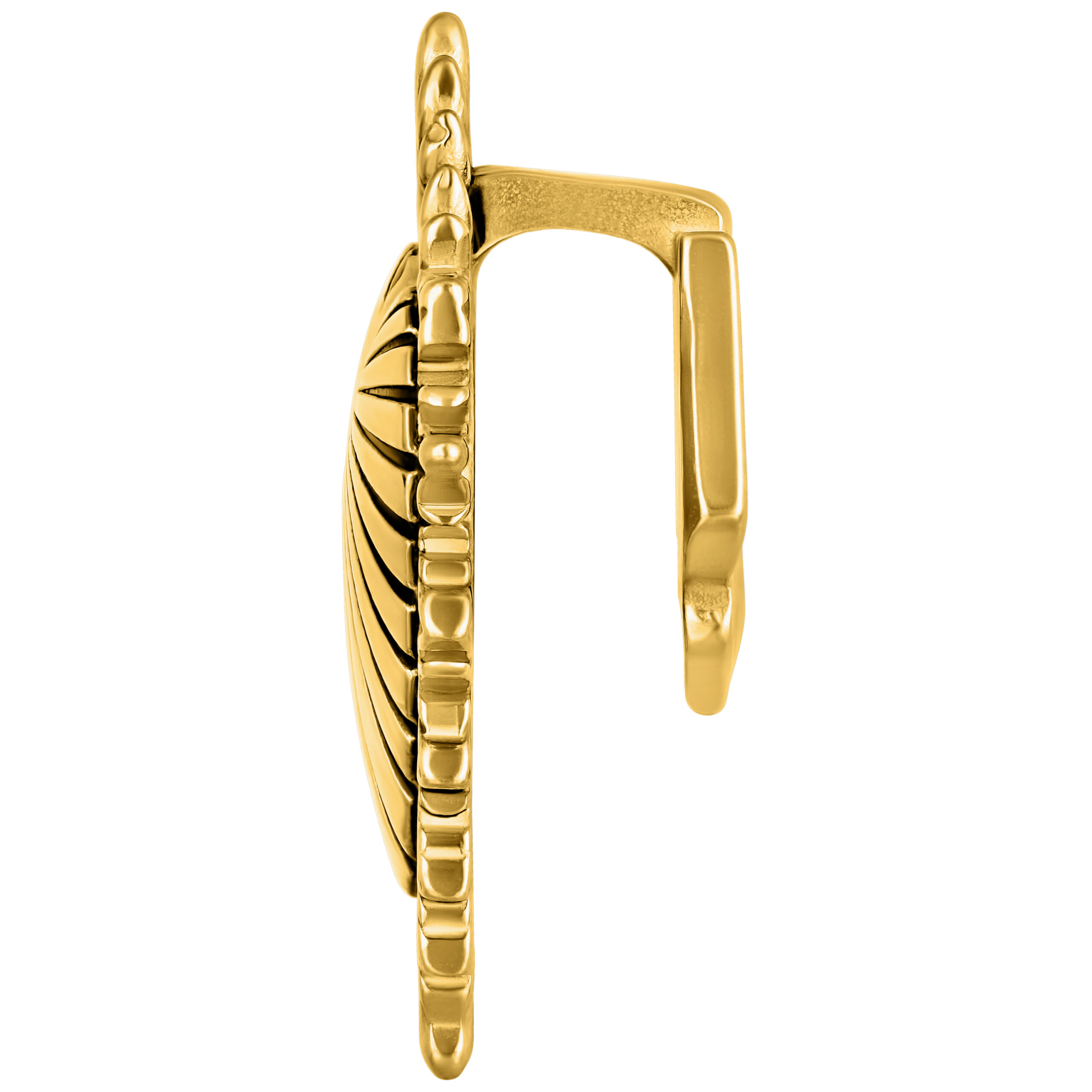 Peso para oreja dorado Sacred Heart con perfil lateral sobre fondo blanco