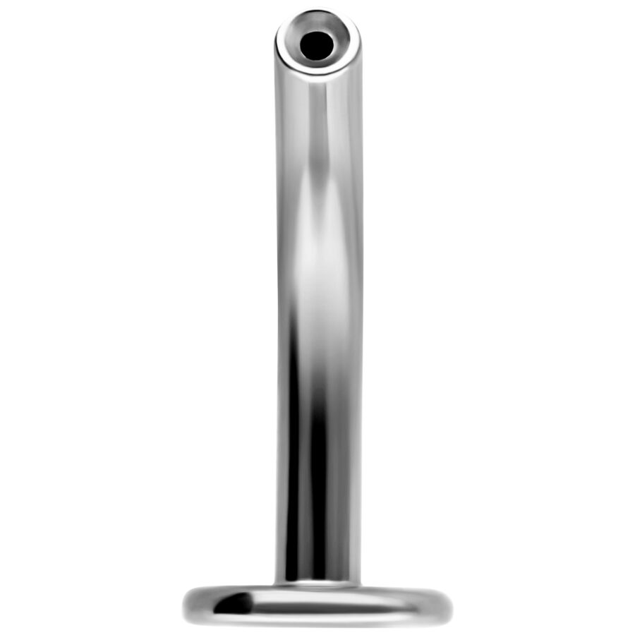 Piercing labret de titan plateado con Push Fit, 1,2 mm de grosor, 8,0 mm de longitud sobre fondo blanco