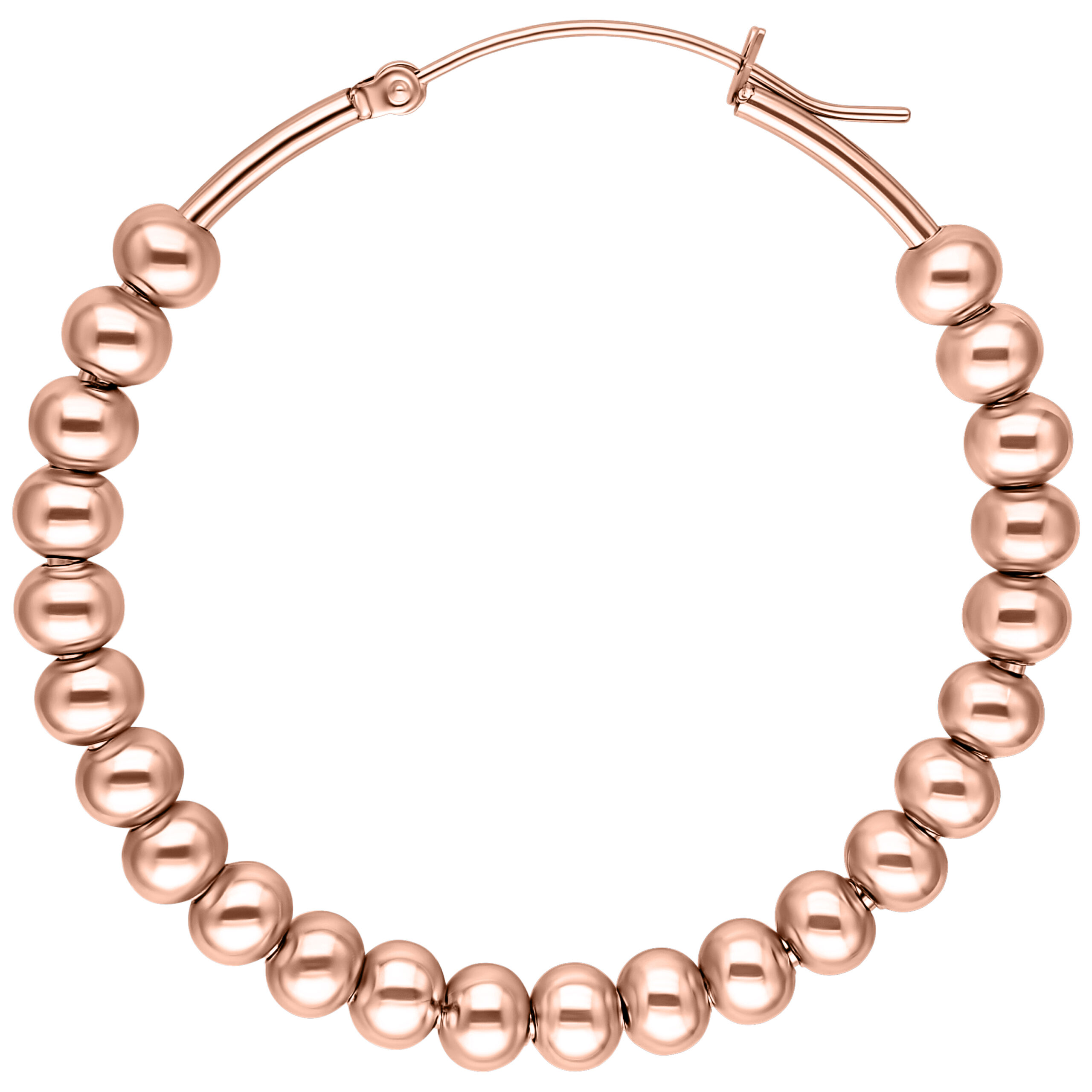 Glänzende Roségold Creolen mit Kugeldesign auf weißem Hintergrund