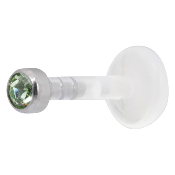 Labret de cristal verde claro con Push-Fit sobre fondo blanco