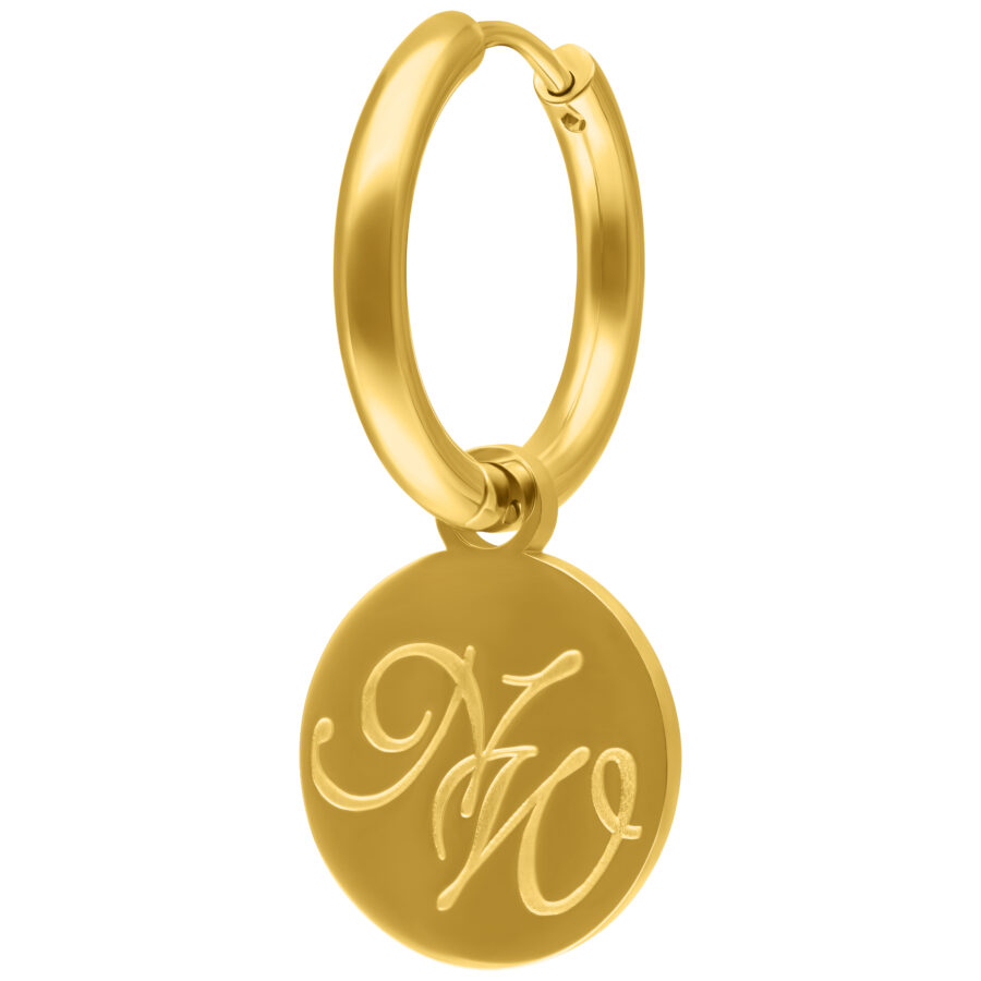 Pendientes dorados Nightwish con colgante de logo sobre fondo blanco