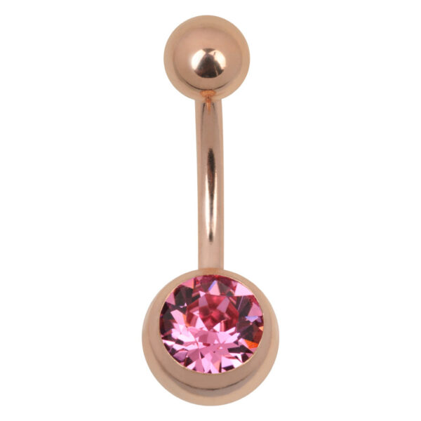 Banana Bell de Cristal Rosa, 8 mm de largo, Oro Rosa sobre fondo blanco