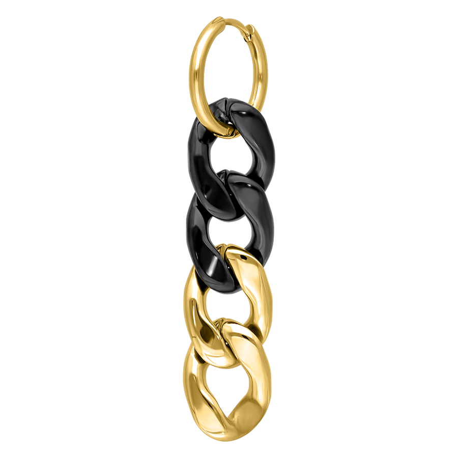 Aros Chunky con eslabones dorados y negros sobre fondo blanco