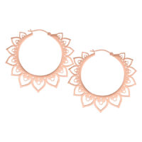 Roségoldene Herz-Ohrringe im Set Zwei roségoldene Herz-Ohrringe aus Chirurgenstahl auf weißem Hintergrund