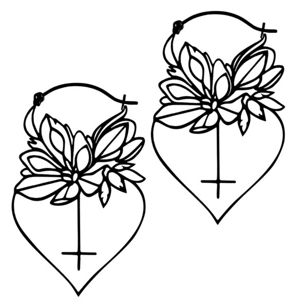 Dos aros Dahlia negros con motivo floral sobre fondo blanco