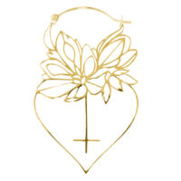 Dahlia Hoops Pendientes de Oro de Acero Quirúrgico Pendientes Dahlia Hoops dorados con diseño floral sobre fondo blanco