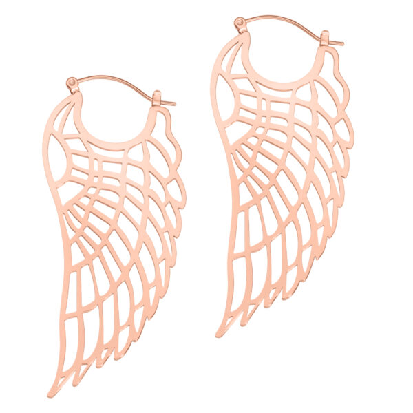 Dos aros Wing de oro rosa de acero quirúrgico pulido en fondo blanco