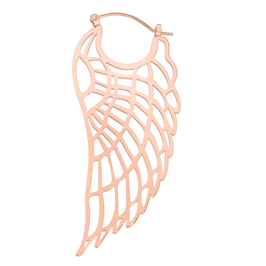 Aros Wing Rosado Oro Aro rosado en forma de ala con cierre de bisagra sobre fondo blanco