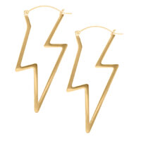 Thunderbolt Hoops - Pendientes de metal dorado Dos pendientes de rayo dorados sobre fondo blanco