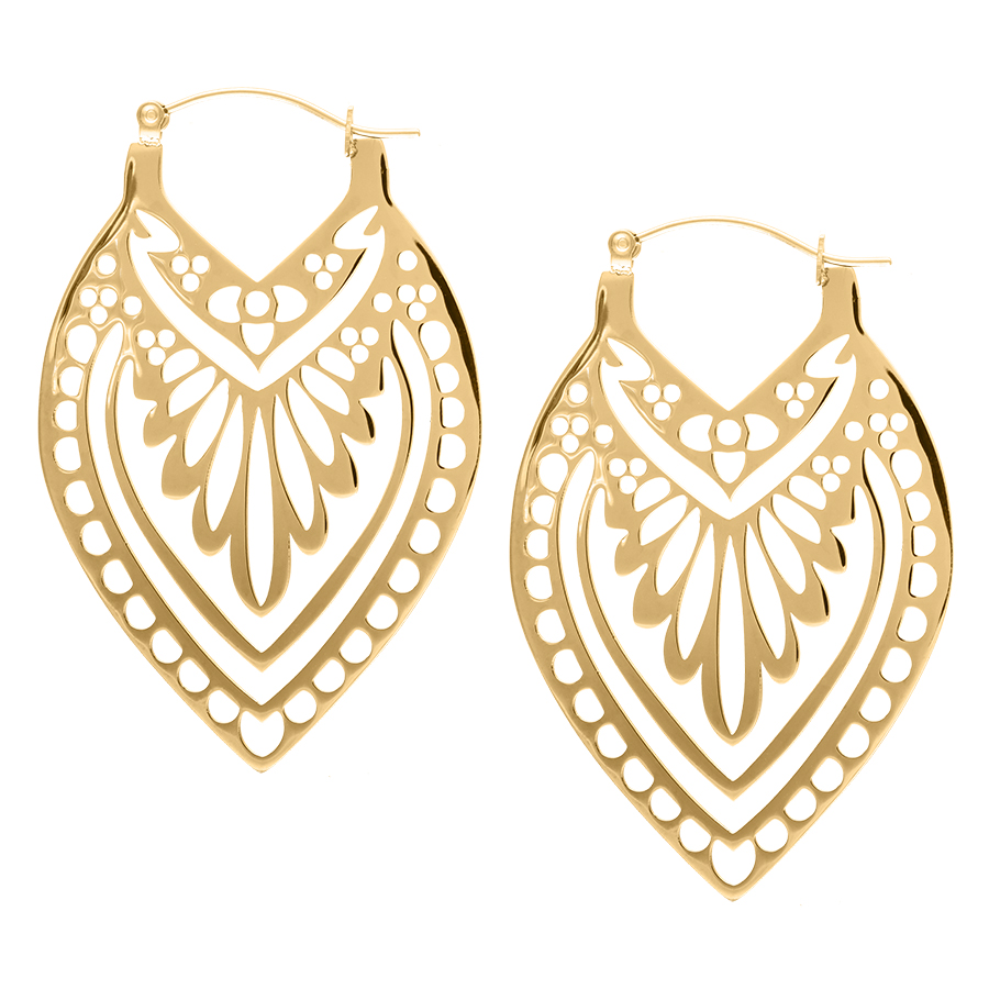 Creek Hoops pendientes en oro, Wildcat Pendientes Creek Hoops dorados con diseño delicado sobre fondo blanco