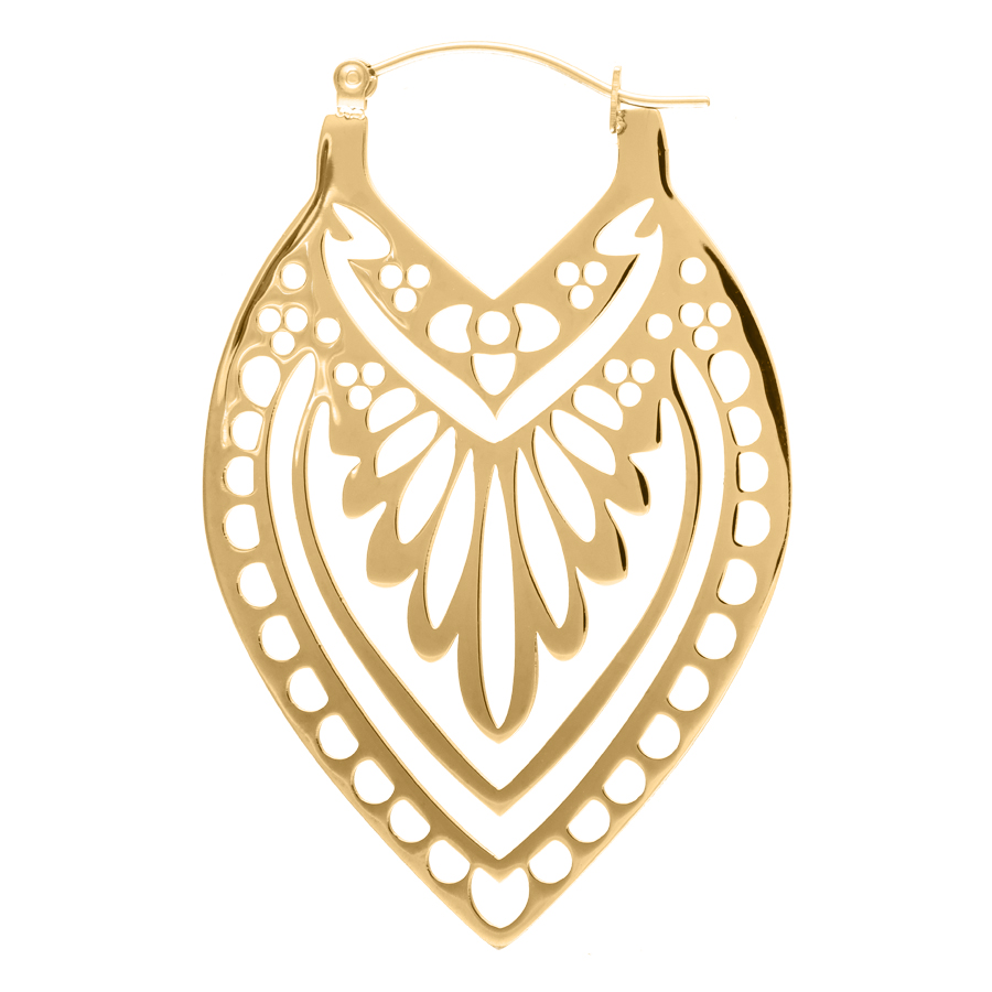Creek Hoops pendientes dorados brillantes Pendientes Creek Hoops dorados con diseño delicado sobre fondo blanco