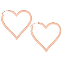 Roségoldene Herz-Ohrringe aus Chirurgenstahl Zwei herzförmige Ohrringe aus roségoldenem Chirurgenstahl auf weißem Hintergrund
