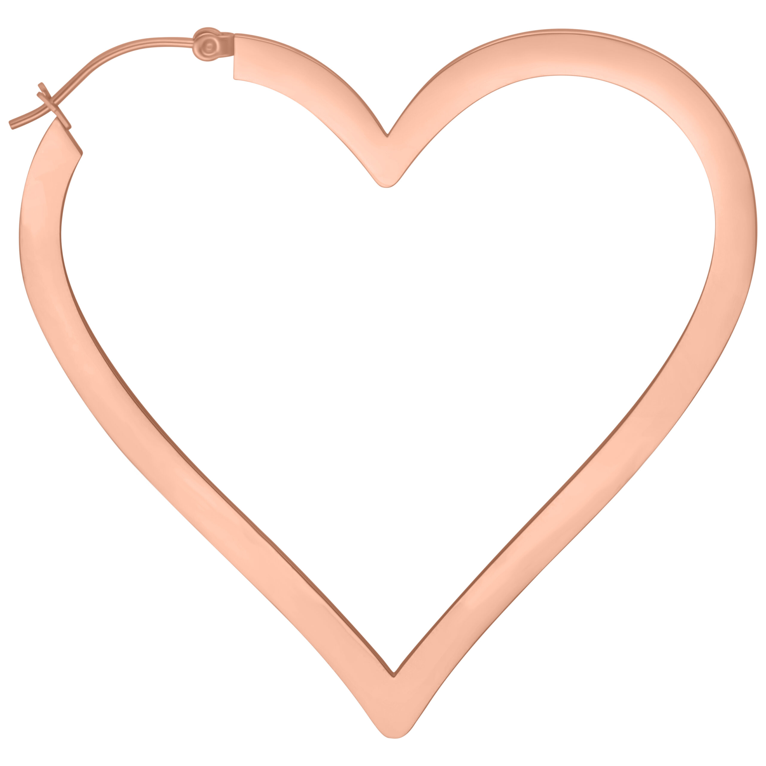 Herzförmige Ohrringe Roségold Roségoldene Herz-Ohrringe aus Chirurgenstahl auf weißem Hintergrund