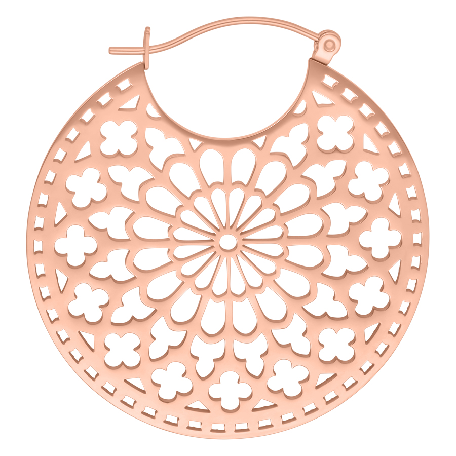 Runder Roségold Ohrring mit filigranem Muster und Klappverschluss