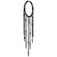 Aros negros con largas cadenas de borlas sobre fondo blanco