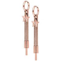 Roségoldene Little Shooting Star Hoops Roségoldene Ohrringe mit Sternanhänger auf weißem Hintergrund