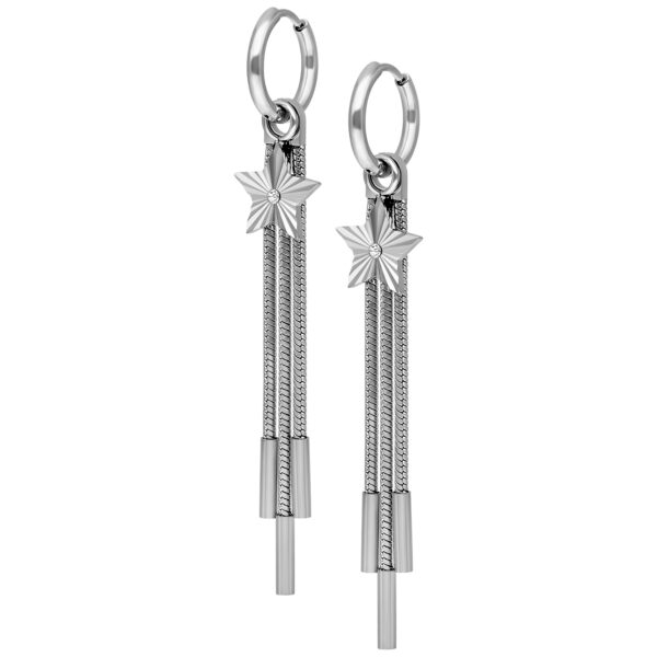 Pendientes de plata con colgante de estrella sobre fondo blanco