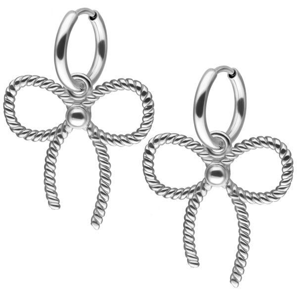 Pendientes plateados con diseño de lazo sobre fondo blanco