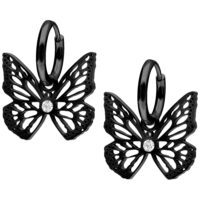 Pendientes negros con colgante de mariposa de acero quirúrgico, superficie brillante