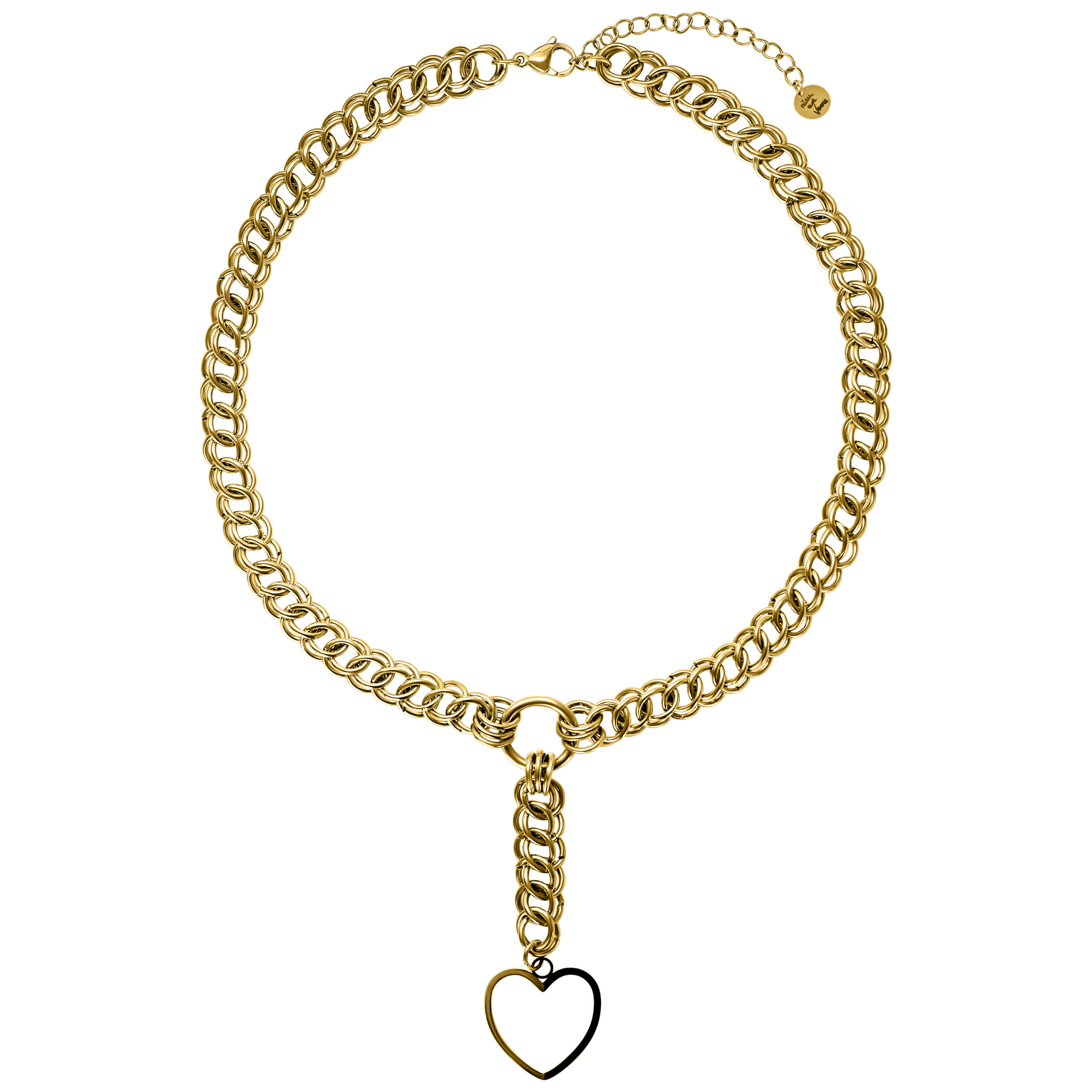 Choker dorado con colgante de corazón sobre fondo blanco