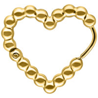 Aros dorados con diseño de burbuja y corazón sobre fondo blanco