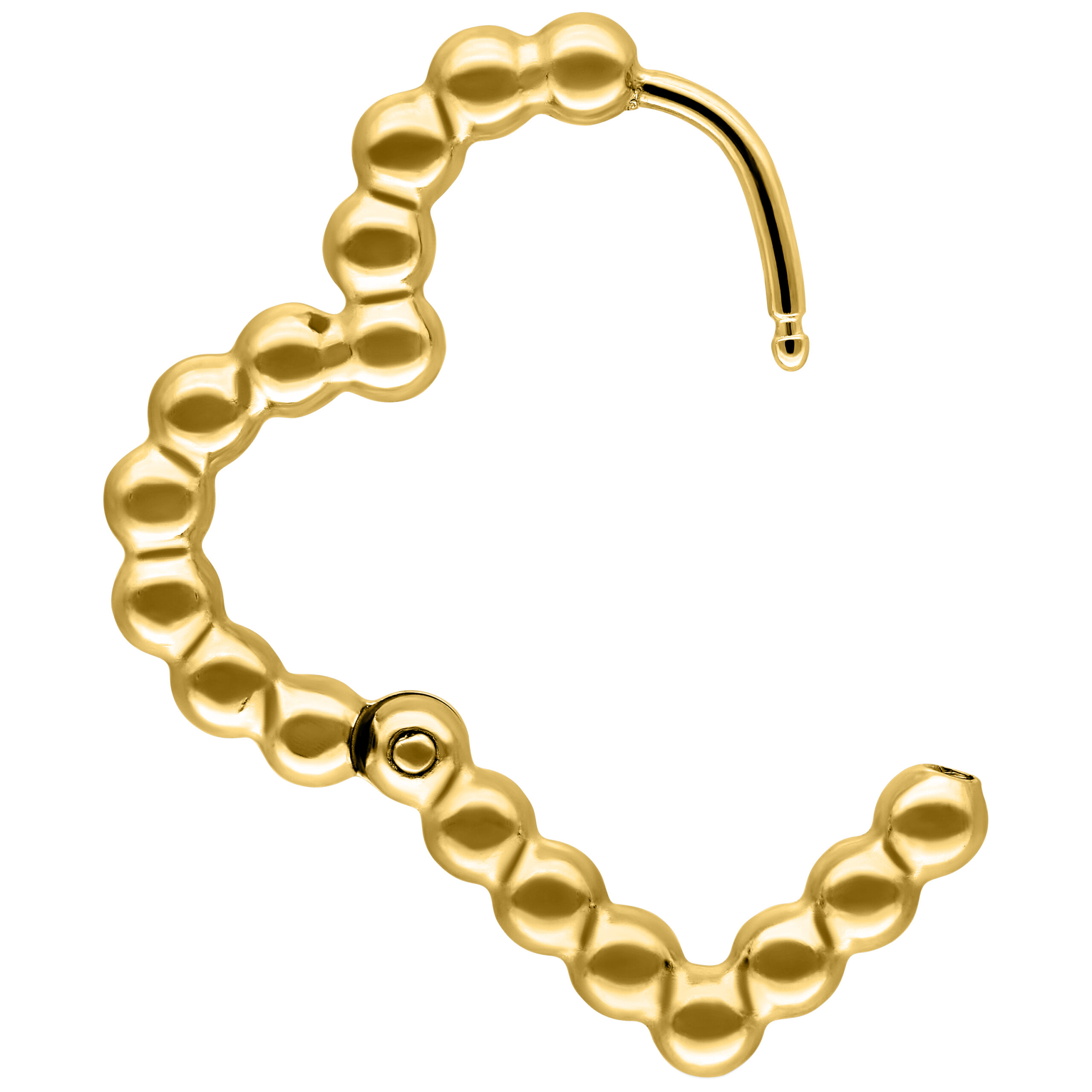 Aro dorado con diseño de burbuja en forma de corazón sobre fondo blanco