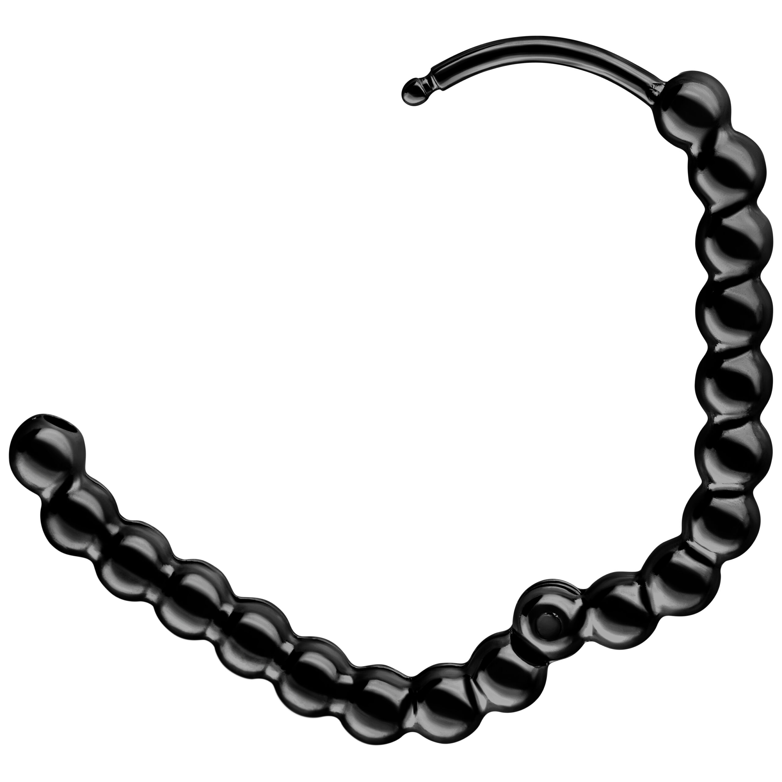 Aros de burbuja ovalados negros Aros de burbuja ovalados negros de acero quirúrgico 316L sobre fondo blanco