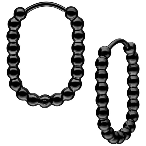 Dos aros Bubble ovalados negros de acero quirúrgico sobre fondo blanco